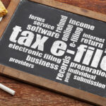 tax electronic filing concept - a word cloud on a vintage slate